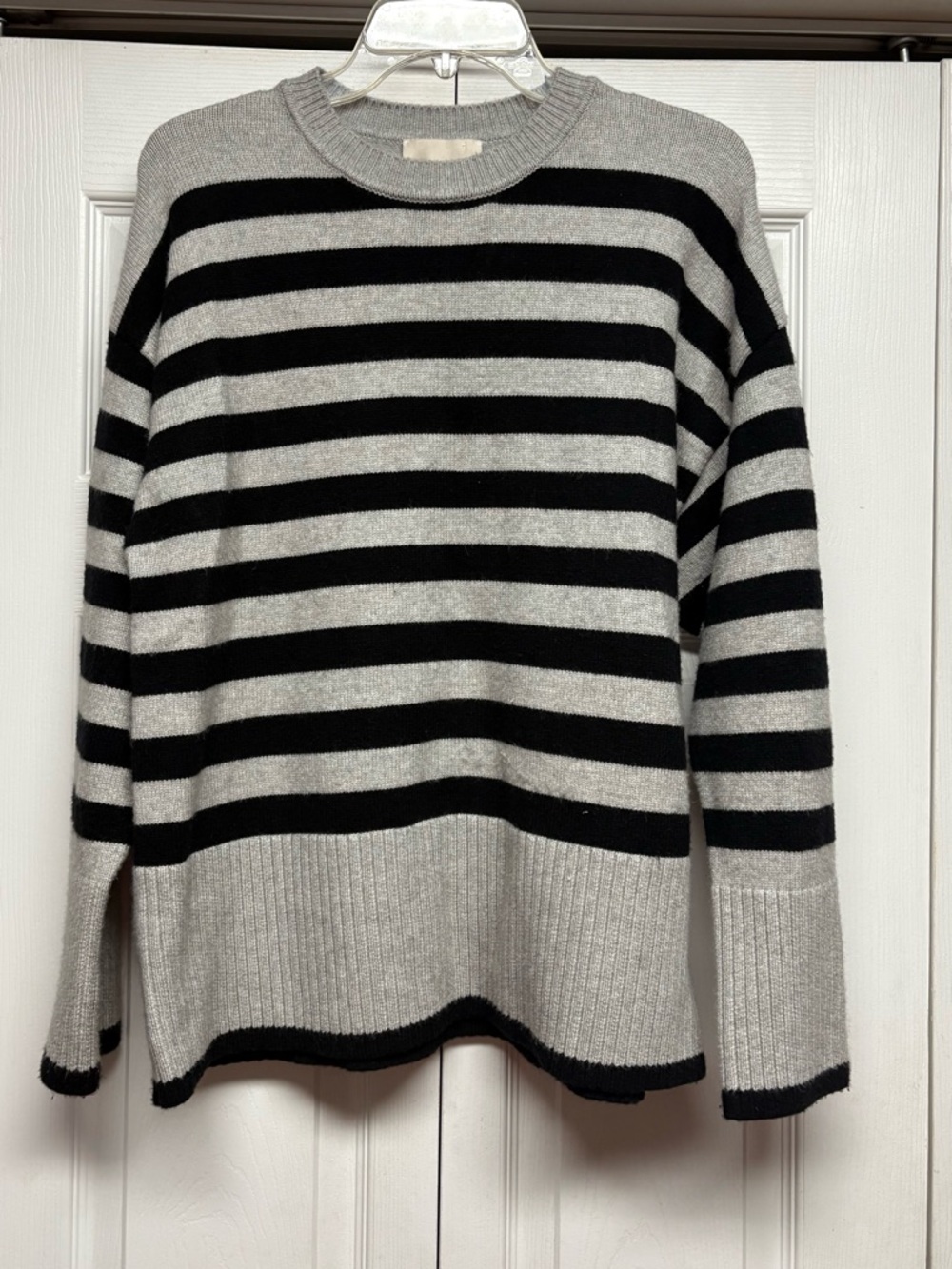 Striped Crewneck Sweater in Black and Gray - Women's